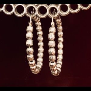 Sterling Silver Beaded Hoop Earrings.  QVC 1 1/2”
